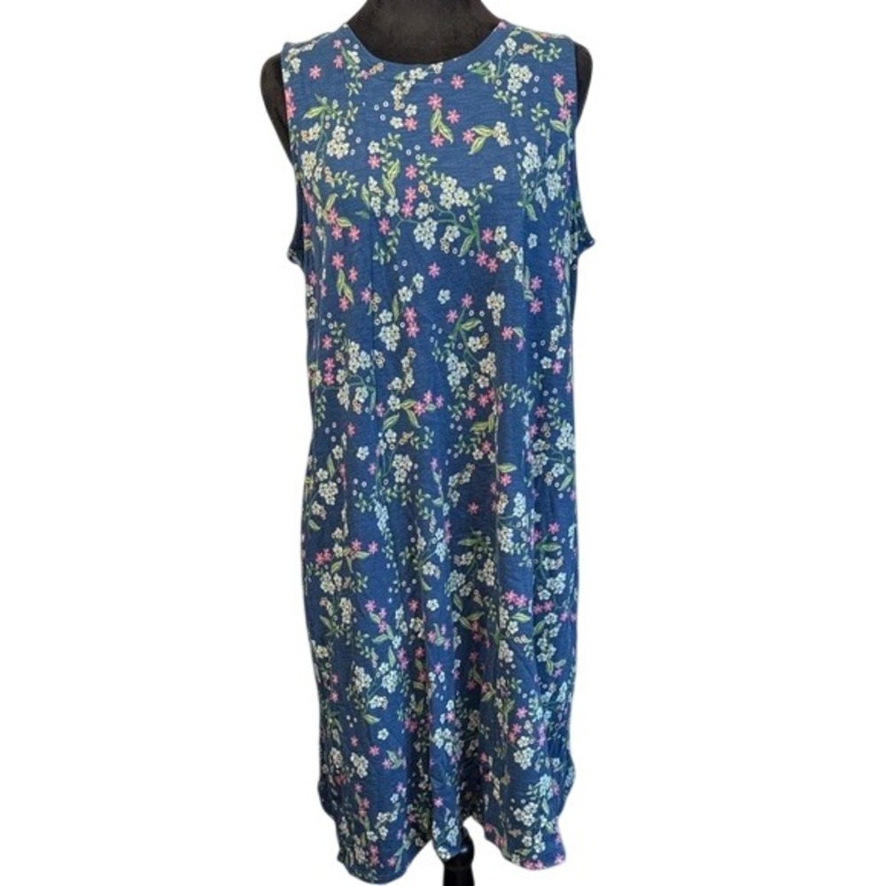 J.Jill Floral Shift Dress Blue Sleeveless Cotton Cottage Cute Pastel Women's M